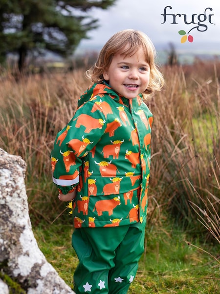 Žalia - „Frugi“ vandeniui atsparus margintas paltas nuo balų
