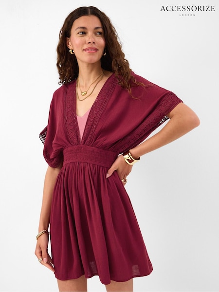 Red - Accessorize Crochet Trim Mini Kaftan