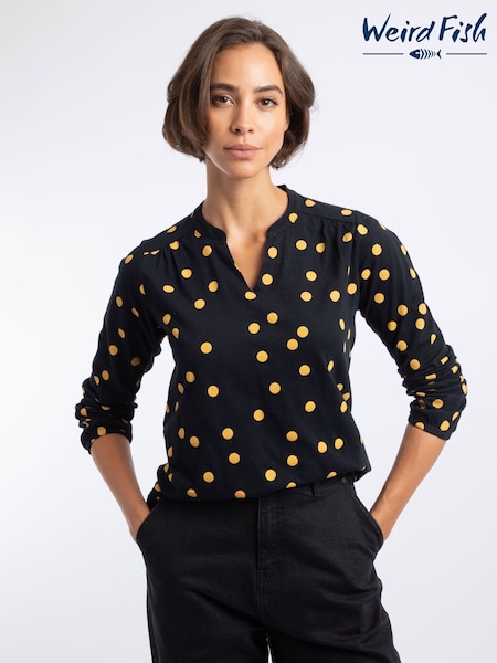 Dark Blue - Weird Fish Brooke Printed V-neck Jersey Top