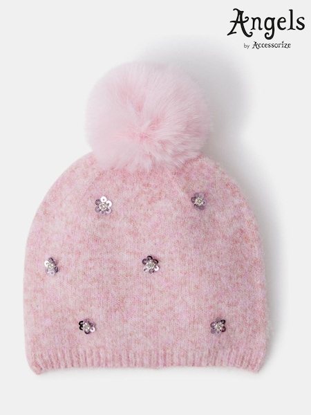 Pink - Angels By Accessorize Floral Sequin Bobble Hat