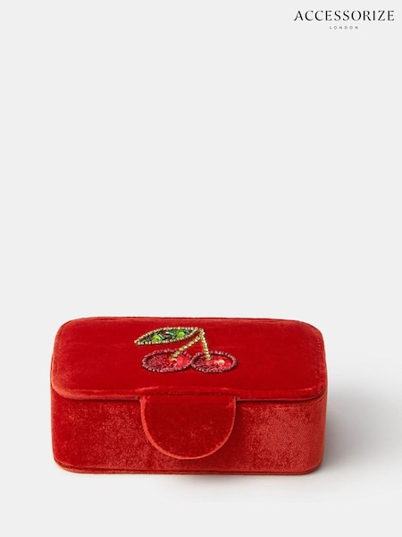 Orange - Accessorize Embellished Cherry Velvet Jewellery Box