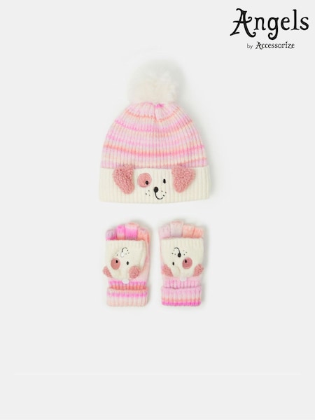 Pink - Angels By Accessorize Dog Ombré Bobble Hat & Gloves Set