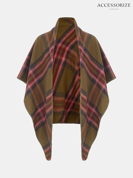 Grønn - Accessorize Blanket Check Poncho