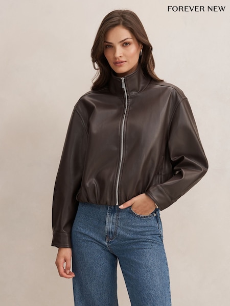 Brown - Forever New Julia Faux Leather Funnel Neck Jacket