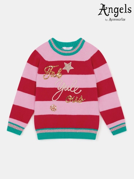وردي - كنزة عيد الميلاد مخطّطة بتفصيل شعار من Angels By Accessorize