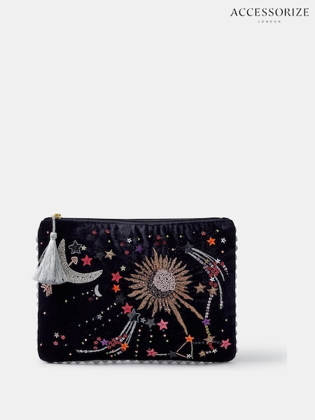 Blue - Accessorize Celestial Embellished Velvet Pouch