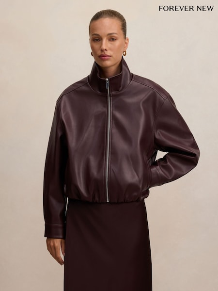 Red - Forever New Julia Faux Leather Funnel Neck Jacket