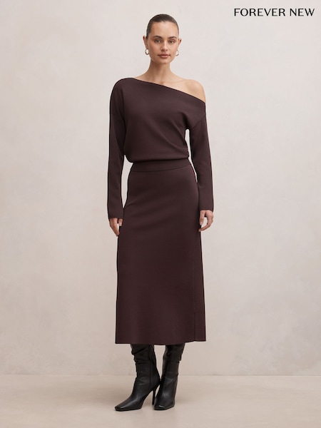 Ruskea - Forever New Ayva Asymmetrical Knitted Top