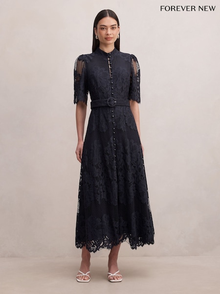 Blau - Forever New Liberty Flutter Sleeves Lace Midi Dress