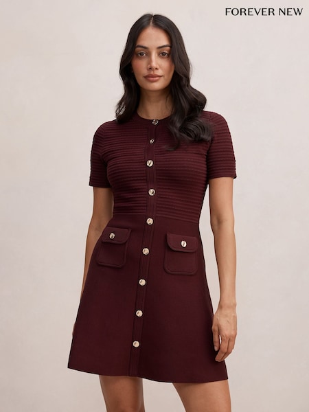 Sarkans - Forever New Anika Stitch Interest adīta mini kleita