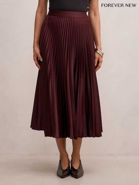 Red - Forever New Ester Satin Pleated Skirt
