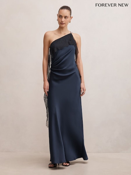 Blue - Forever New Sylvie Asymmetrical Satin Bias Dress