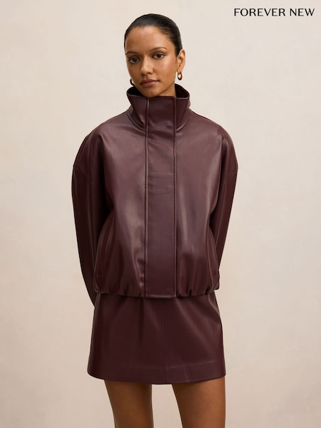Červená - Forever New Jacquie Petite Faux Leather Funnel Neck Jacket