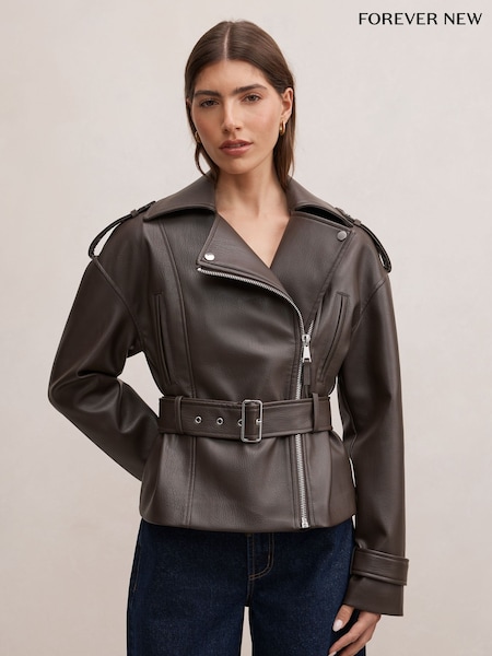 Brown - Forever New Brooklyn Belted Biker Jacket