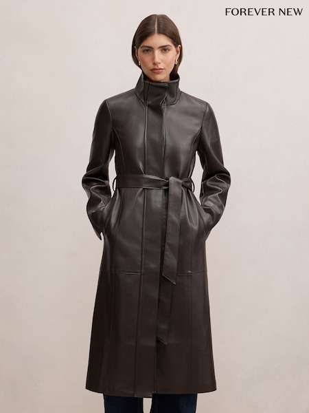 Brown - Forever New Bonnie Funnel Neck Trench Coat