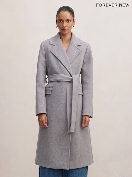 Grey - Forever New Ariella Petite Double Breasted Coat