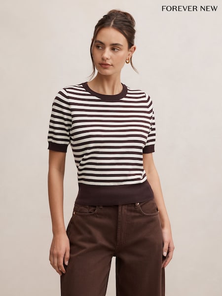 Brown - Forever New Maisie Stripe Short Sleeves T-shirt