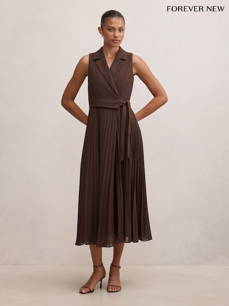 Hnědá - Forever New Chelsea 2 In 1 Wrap Midi Dress