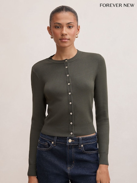 Grün - Forever New Rylee Crew Neck Cardigan