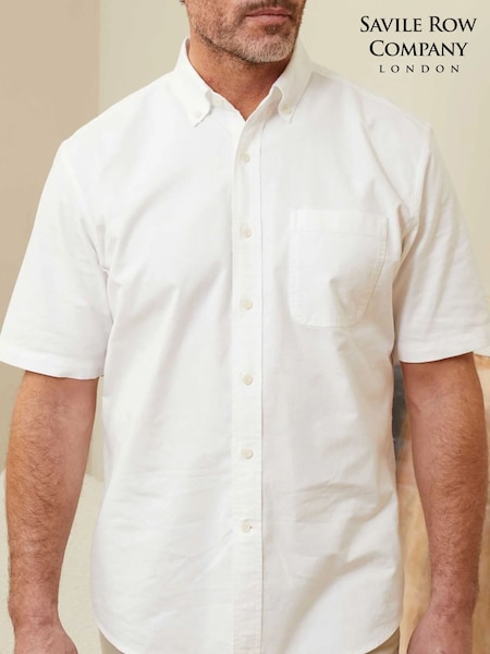 White - Regular Savile Row Company Classic Fit Short Sleeve Oxford Shirt