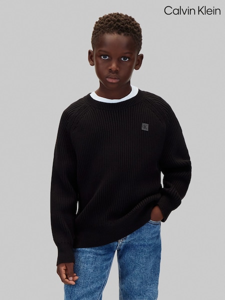 PVH Μαύρο - Calvin Klein πλεκτό πουλόβερ Raglan