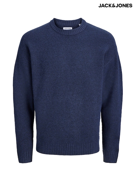 Blue - Regular Jack & Jones Fluffy Crew Neck Knitted Jumper