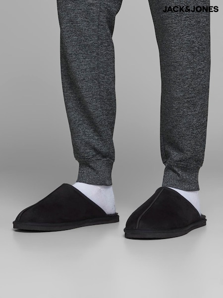 أسود - Regular Jack & Jones Microfiber Mule Slippers