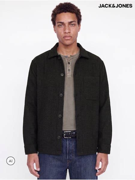 أسود - Regular Jack & Jones Houndstooth Checked Overshirt