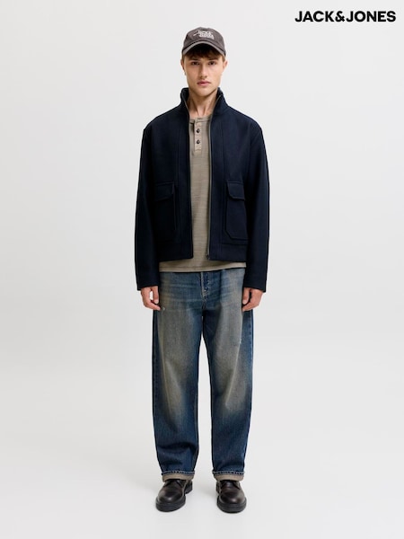 Blue - Regular Jack & Jones Zip Through Casual Jacket