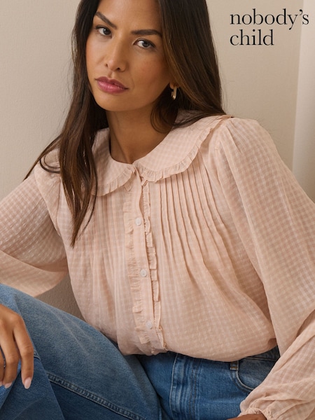 Pink - Nobodys Child Gingham Frill Peter Pan Collar Blouse