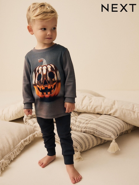 Grey Pumpkin Snuggle 100% Cotton Halloween Pyjamas Set (9mths-10yrs) (229599) | AED39 - AED49