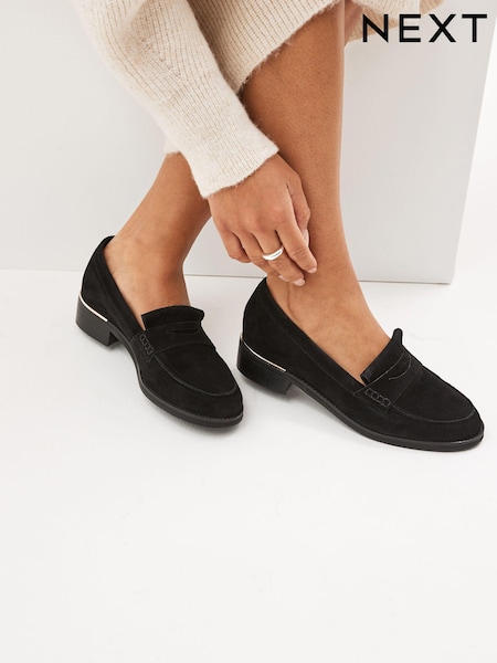 črna - Forever Comfort® Leather Suede Back Trim Detail Loafers (229607) | € 25