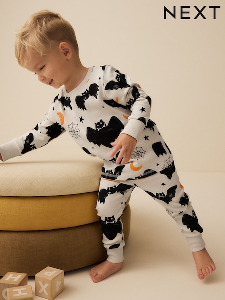 Bat Print Glow in the Dark Snuggle 100% Cotton Halloween Pyjamas Set (9mths-10yrs) (229633) | AED39 - AED49