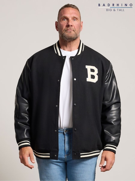 Black - Regular Badrhino Big & Tall Button Varsity Jacket