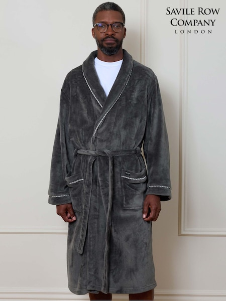 رمادي - Regular Savile Row Company Lightweight Soft Fleece Rope Edge Dressing Gown