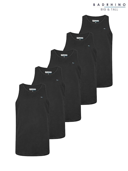 Negro - Regular Badrhino Big & Tall Longline Vests 5 Pack