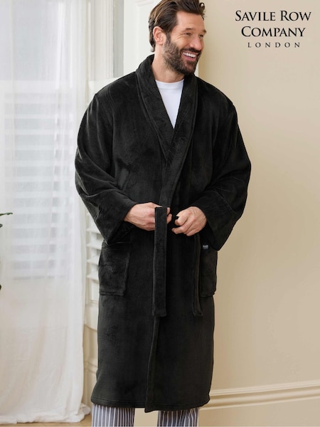 Negro - Regular Savile Row Company Lightweight Soft Fleece Dressing Gown