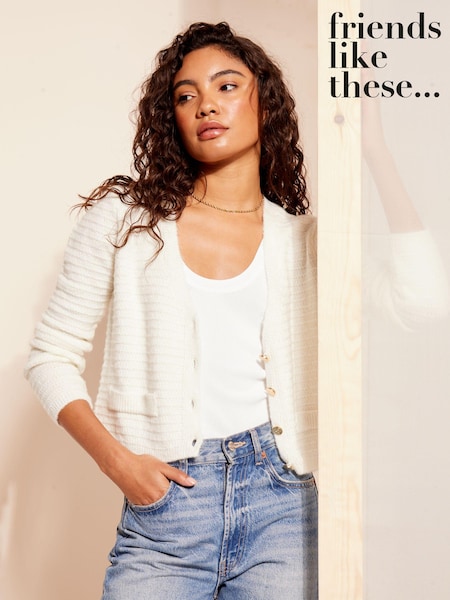 Friends Like These Ivory White Textured V Neck Knitted Cardigan (230346) | €23