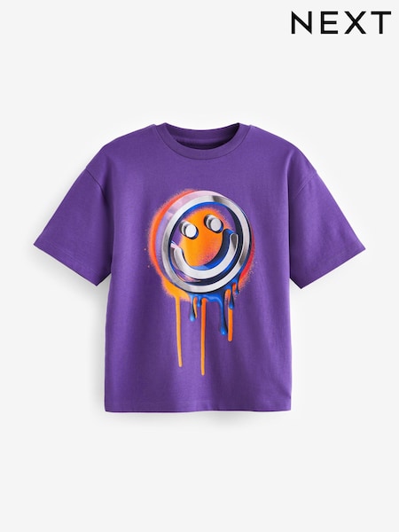 Smiley-Grafik, Violett - Relaxed Fit Short Sleeve Graphic Print T-Shirt (3-16yrs) (230495) | 3 € - 5 €