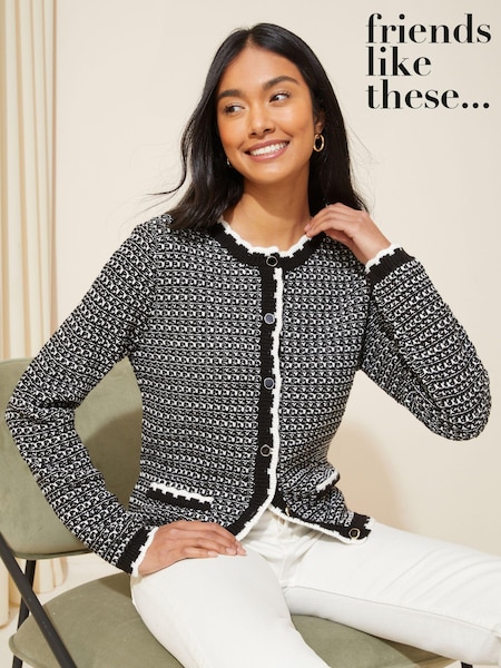 Friends Like These Black/White Boucle Crew Neck Cardigan (230571) | AED183