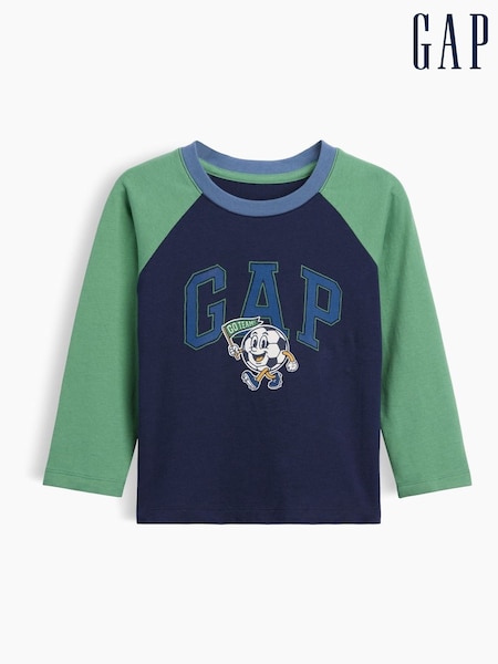 Granatowy/zielony z motywem piłki nożnej - Gap Colourblock Logo Long Sleeve T-shirt (6mths-5yrs)