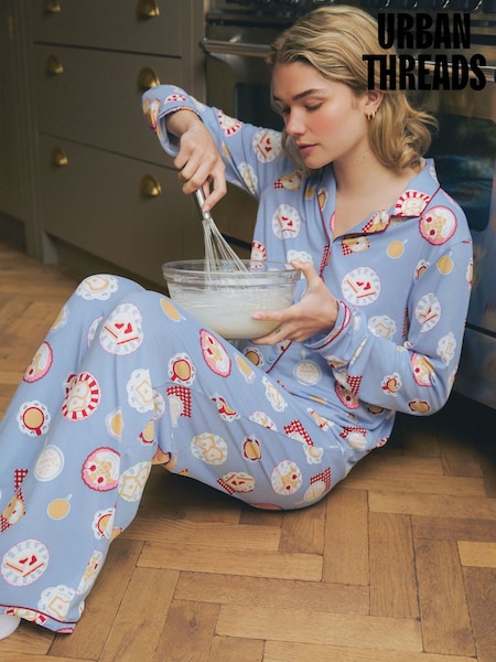Blue - Urban Threads Urban Threads Blue Breakfast Club Print Long Pyjamas Set