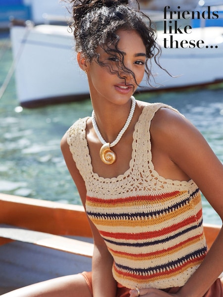 Friends Like These Orange/Blue Stripes Crochet Square Neck Vest Top (231026) | €15