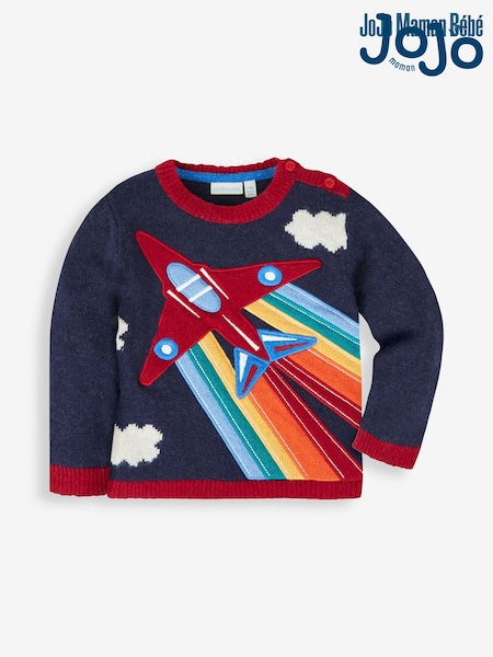 JoJo Maman Bébé Navy Blue Red Arrows Appliqué Scene Jumper (231094) | €45