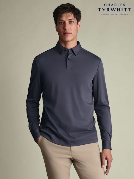 Purple - Regular Charles Tyrwhitt Long Sleeve Cotton Polo Shirt