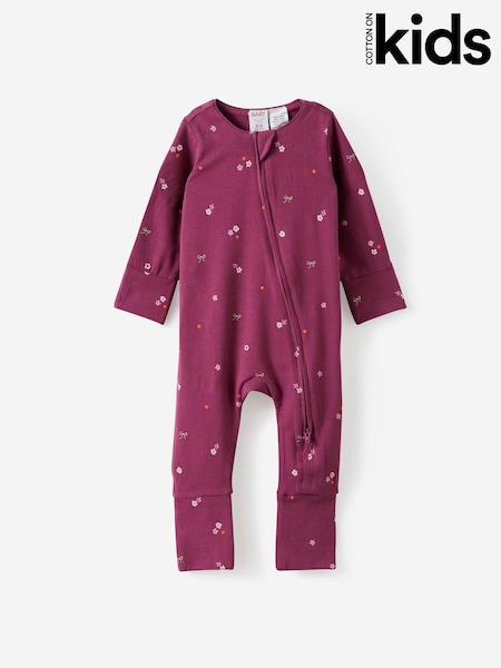 Purple - Cotton On Growie Long Sleeve Zip Romper