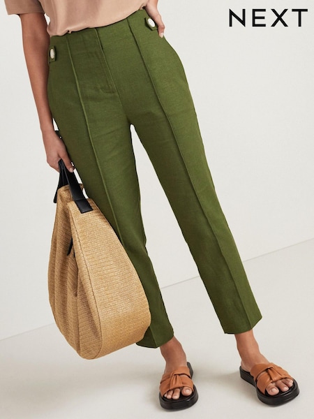 Khaki Green Linen Blend Smart Slim Leg Trousers (231458) | €14