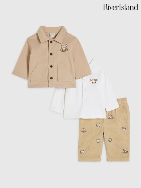كريم - River Island Bear Shacket 3 Piece Set