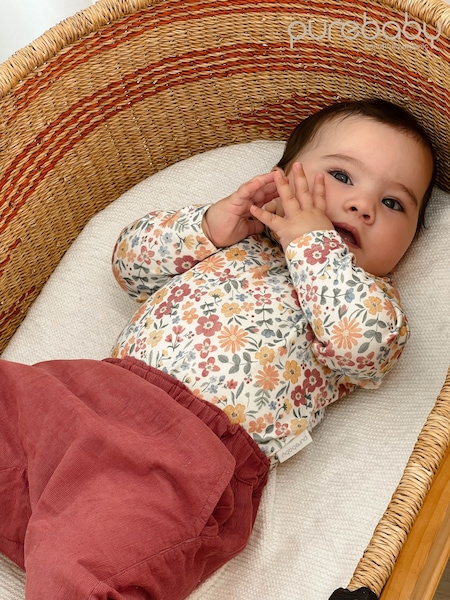 Pink - Purebaby Thick Floral Bodysuit With Collar