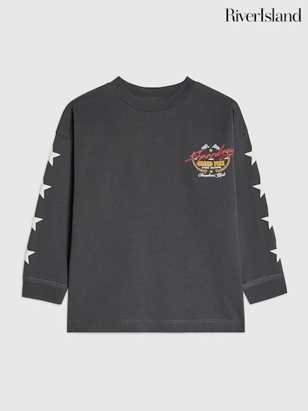Grey - River Island Oversized Long Sleeve Endurance T-shirt